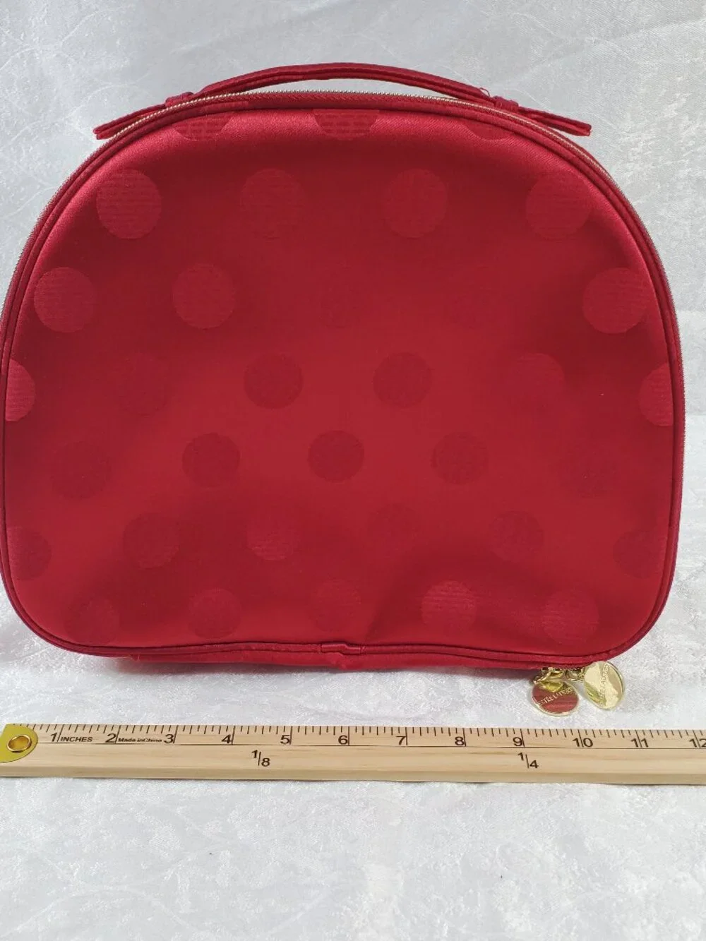 Estee Lauder Red Polka Dot Cosmetic Train Case Makeup Travel Bag 10.5